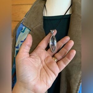Giant faceted Clear Quartz 2” Sterling Silver Pendant 
2.5” overall‎ unisex